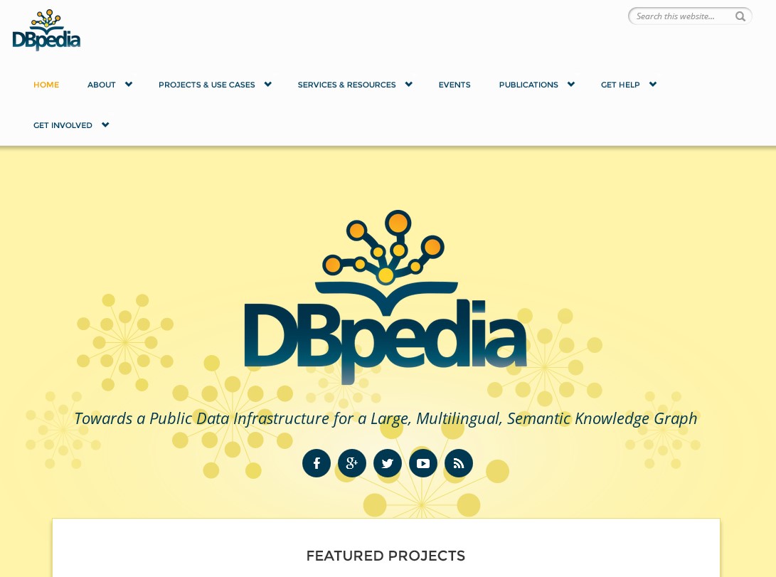 Screenshot der Startseite von DBpedia
