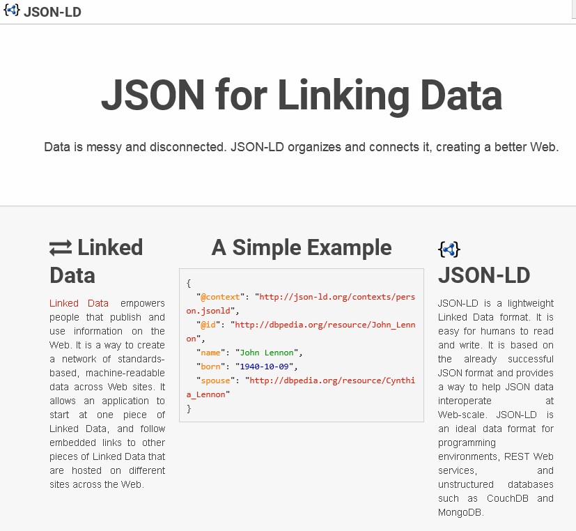 Screenshot der Startseite von JSON Linked Data