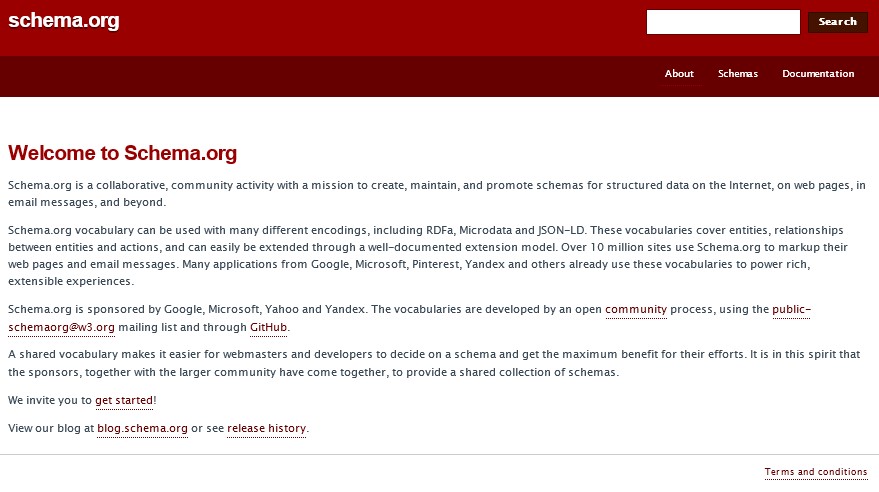 Screenshot der Startseite von schema.org